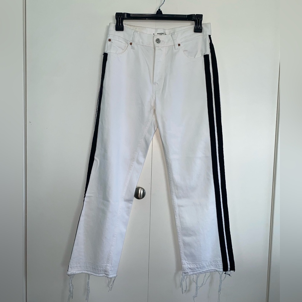 Mango Distressed White Jeans with Black Side Stripes - Picture 5 of 13